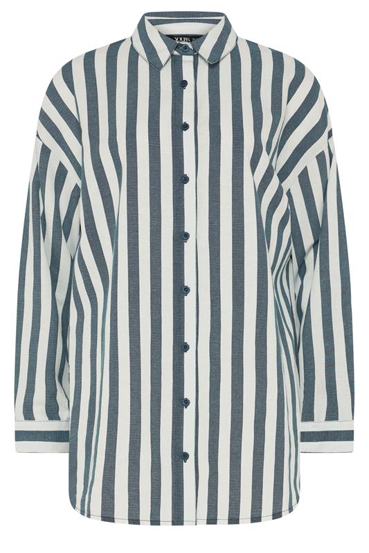 YOURS Plus Size Navy Blue Stripe Linen Shirt | Yours Clothing 8