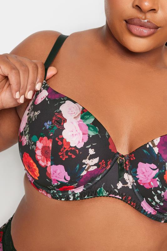 YOURS 2 PACK Plus Size Black & Purple Floral Print Padded T-Shirt Bras | Yours Clothing 7