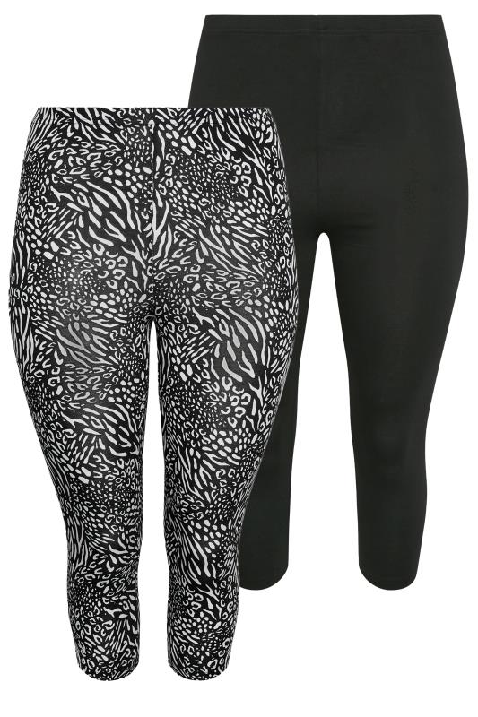 YOURS 2 PACK Curve Black Animal Print Cropped Leggings | Yours Clothing 6