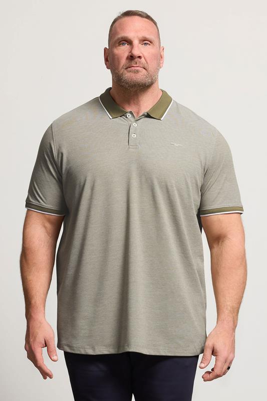 JACK & JONES Big & Tall Olive Green Tipped Polo Shirt | BadRhino 1