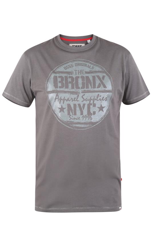 D555 Big & Tall Grey 'The Bronx' Slogan Printed T-Shirt 2