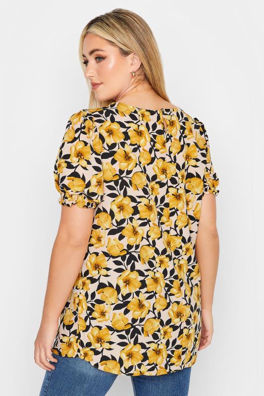 YOURS Curve Plus Size Yellow Floral Short Sleeve Blouse | Yours Clothing  3