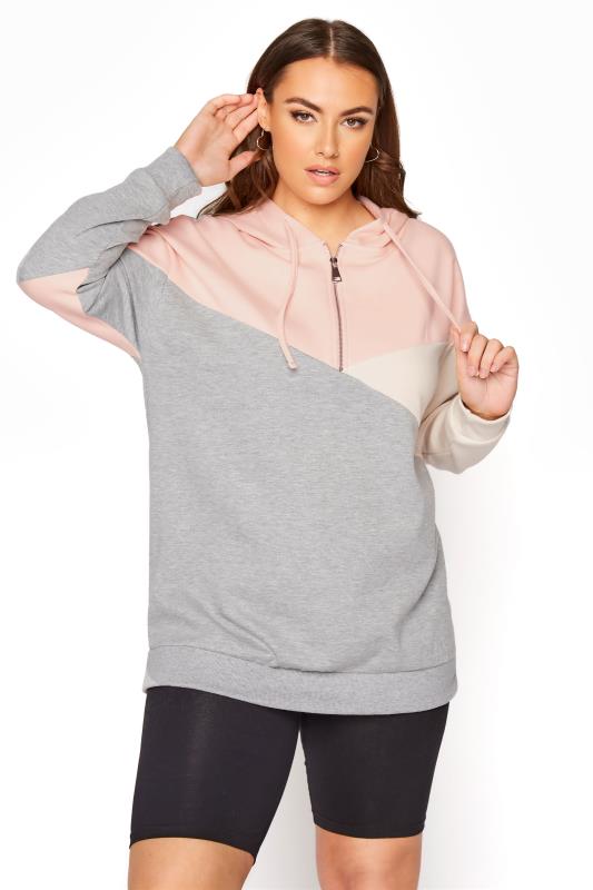 Plus Size  Grey Colourblock Zip Hoodie
