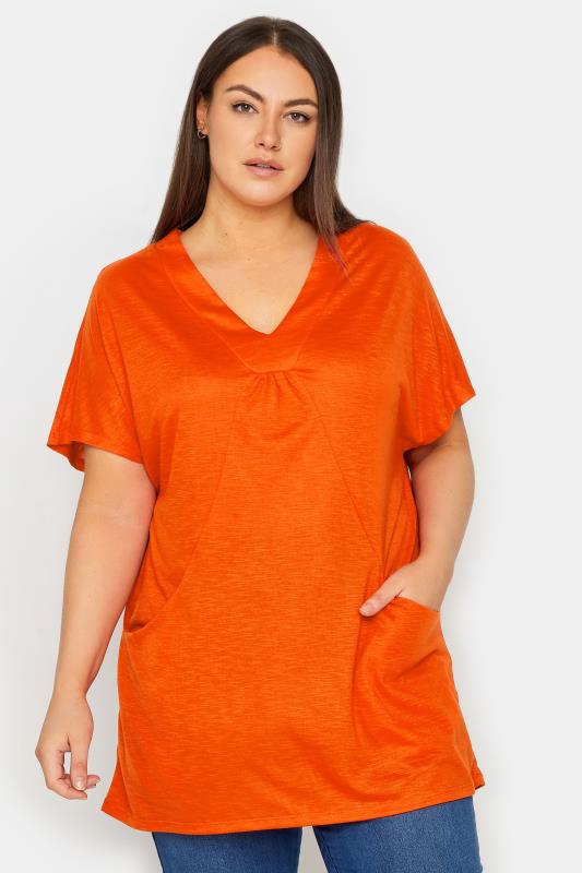 Plus Size  Evans Orange Pocket Tunic Top
