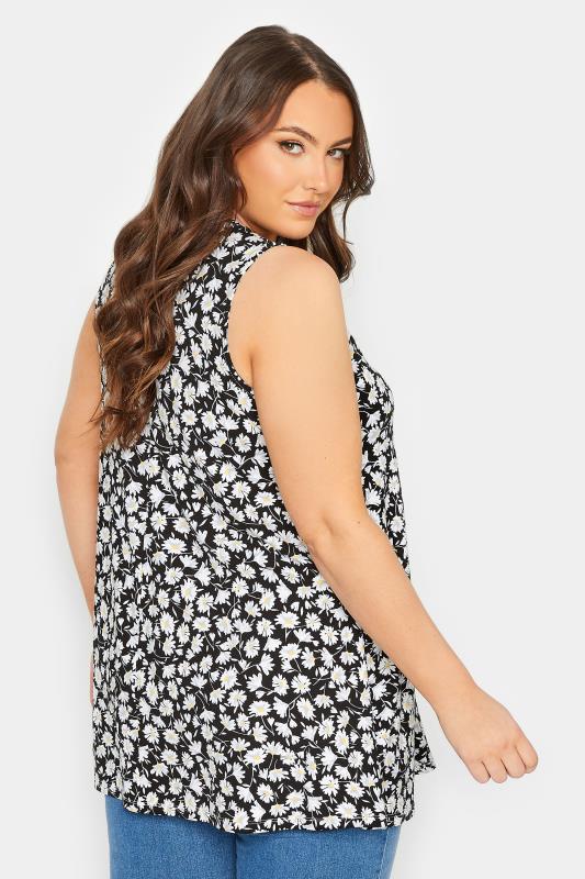YOURS Plus Size Black Daisy Pleat Swing Vest Top | Yours Clothing 3