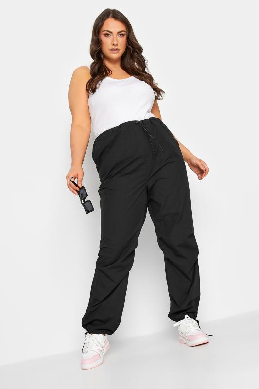YOURS Curve Plus Size Black Cuffed Parachute Trousers | Yours Clothing  2