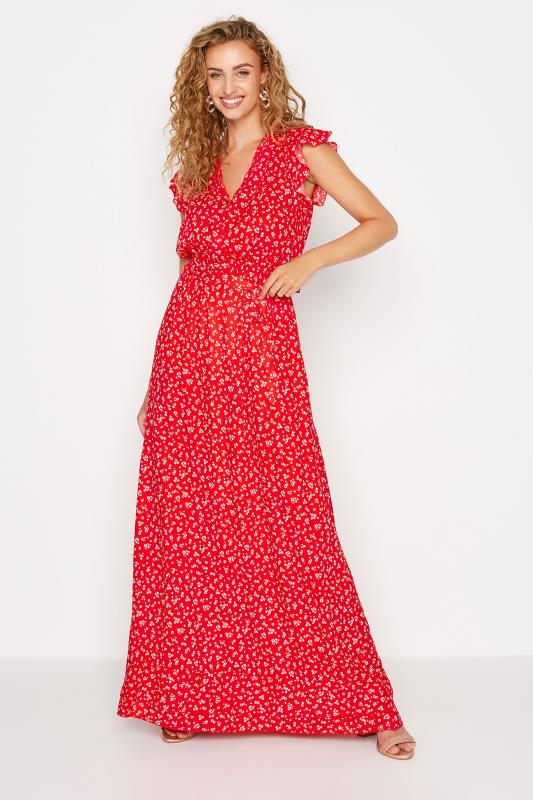  Grande Taille LTS Tall Red Ditsy Print Frill Maxi Dress