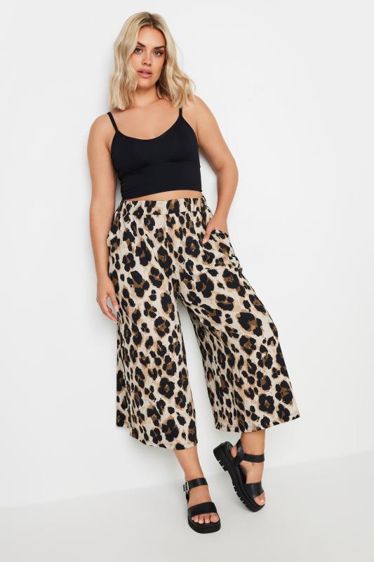 Plus Size  YOURS Curve Beige Brown Leopard Print Textured Culottes