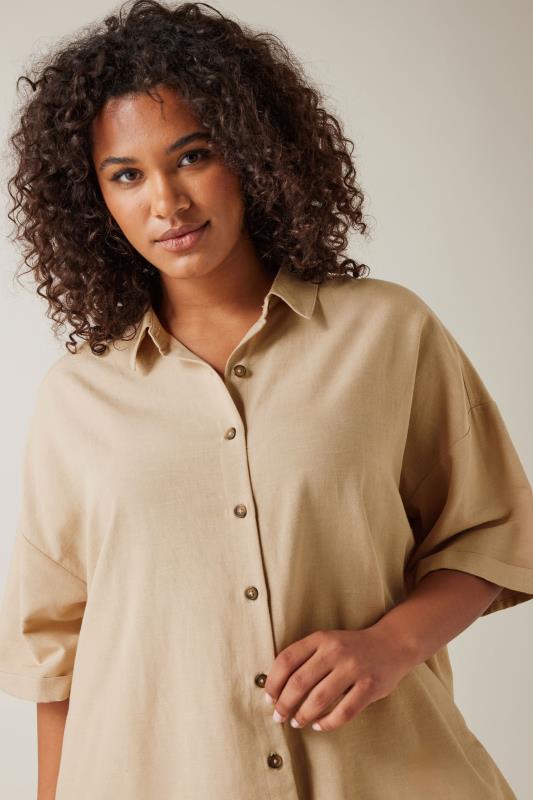 EVANS Plus Size Natural Brown Linen Shirt  | Yours Clothing 4