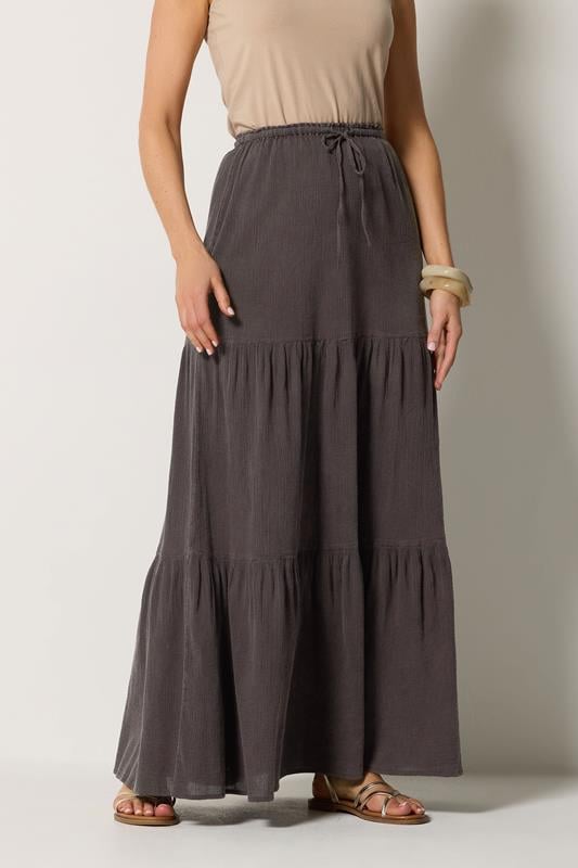 LTS Tall Women's Chocolate Brown Acid Wash Tiered Maxi Skirt | Long Tall Sally 1