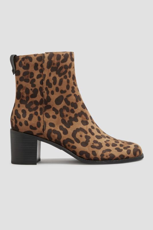 LTS Brown Leopard Print Block Heel Ankle Boots In Standard D Fit 4