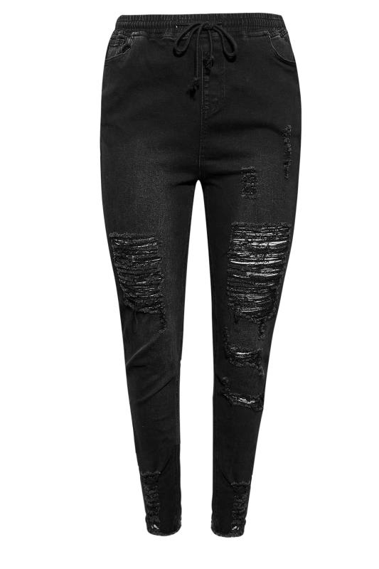 Curve Black Elasticated Waist Ripped Skinny AVA Jeans 6
