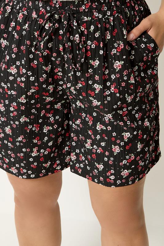 YOURS Plus Size Black & Red Ditsy Floral Shorts | Yours Clothing 4