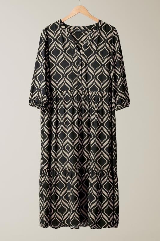 EVANS Plus Size Black Geometric Print Midi Dress | Evans 5