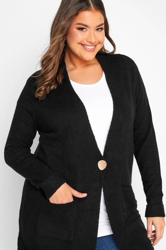 Curve Plus Size Womens Black Button Detail Knitted Cardigan | Yours Clothing  4