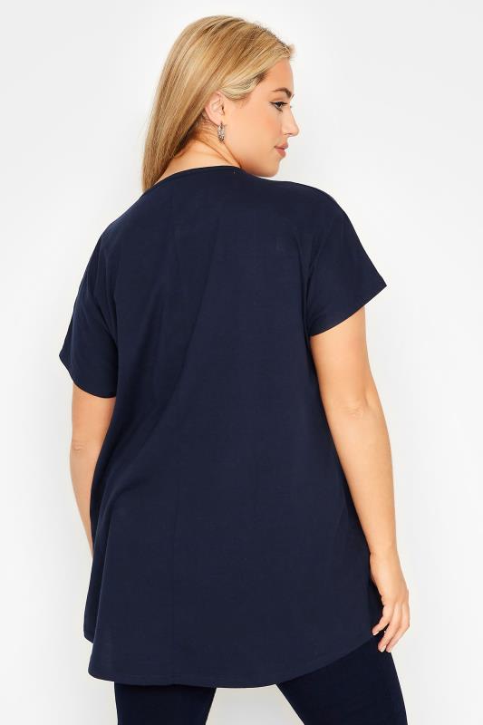 Plus Size Navy Blue Floral Sequin T-Shirt | Yours Clothing 3