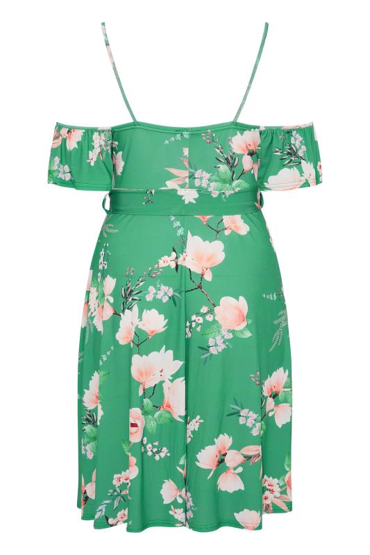 YOURS LONDON Plus Size Green Floral Cold Shoulder Dress | Yours Clothing 7