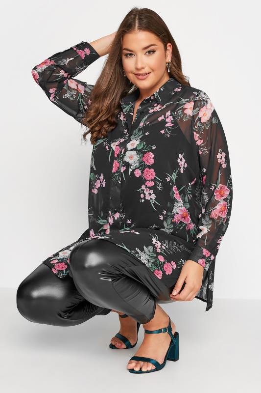 YOURS LONDON Curve Black Floral Chiffon Shirt | Yours Clothing 4