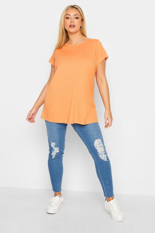 Curve Plus Size Orange Essential Short Sleeve T-Shirt | Yours Clothing  2
