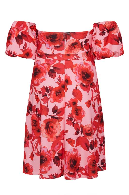 YOURS LONDON Plus Size Pink Floral Bardot Skater Dress | Yours Clothing 7