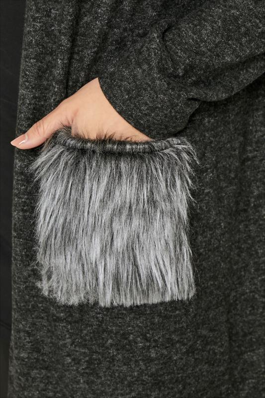 LTS Tall Grey Brushed Faux Fur Pocket Cardigan 4