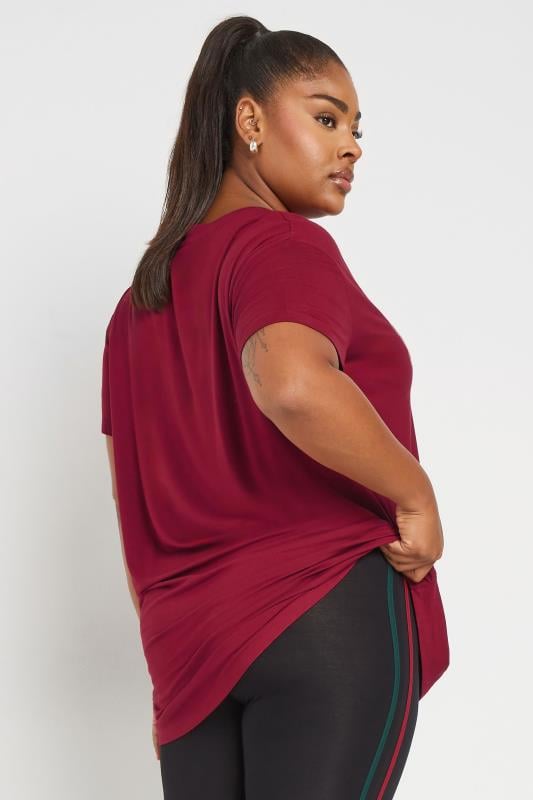 YOURS ACTIVE Plus Size Burgundy Red 'Be Positive' Slogan Print Top | Yours Clothing 4