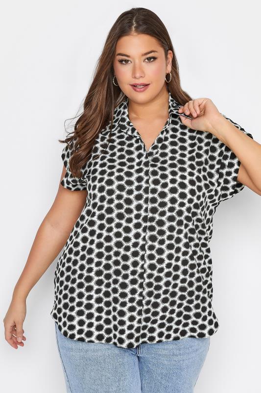 Plus Size Black Spot Print Shirt | Yours Clothing 1