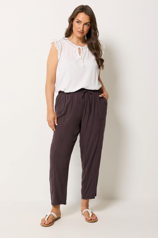 YOURS Plus Size Purple Chambray Barrel Trousers | Yours Clothing 1