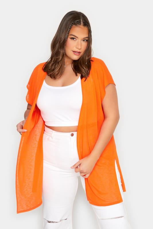 LIMITED COLLECTION Plus Size Orange Textured Kimono Cardigan | Yours Clothing 1