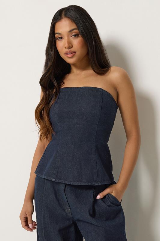 PixieGirl Petite Women's Dark Blue Denim Bandeau Top | PixieGirl 1