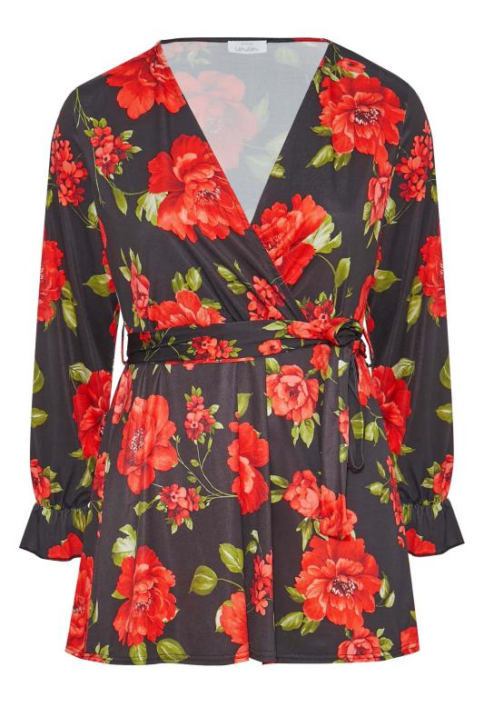 YOURS LONDON Curve Black & Red Floral Wrap Top 7