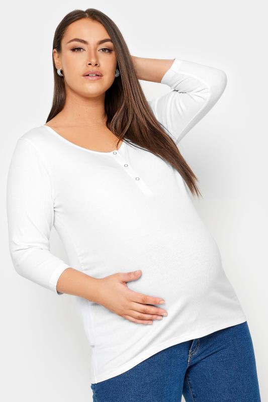  Grande Taille BUMP IT UP MATERNITY Curve White Ribbed Popper Fastening Top