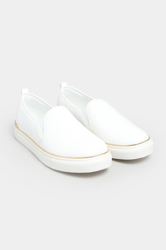White & Gold Hardware Slip-On Trainers In Extra Wide EEE Fit | Yours Clothing 2