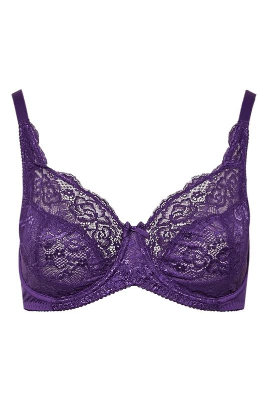 Plus Size Purple Stretch Lace Non-Padded Underwired Balcony Bra | Yours Clothing 4