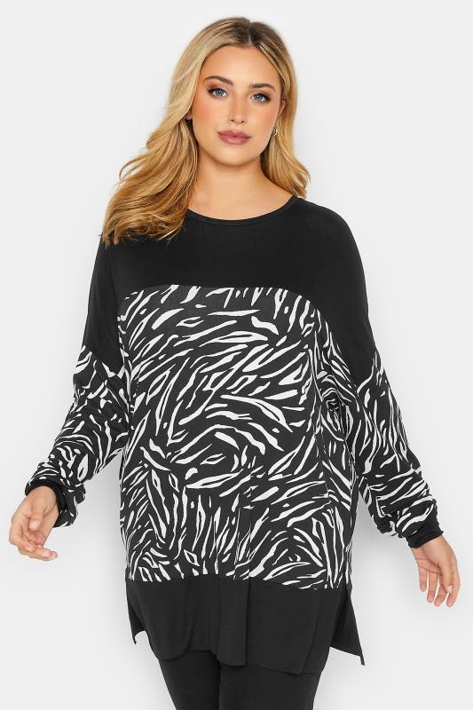 Curve Plus Size Black & White Animal Print Long Sleeve Top | Yours Clothing