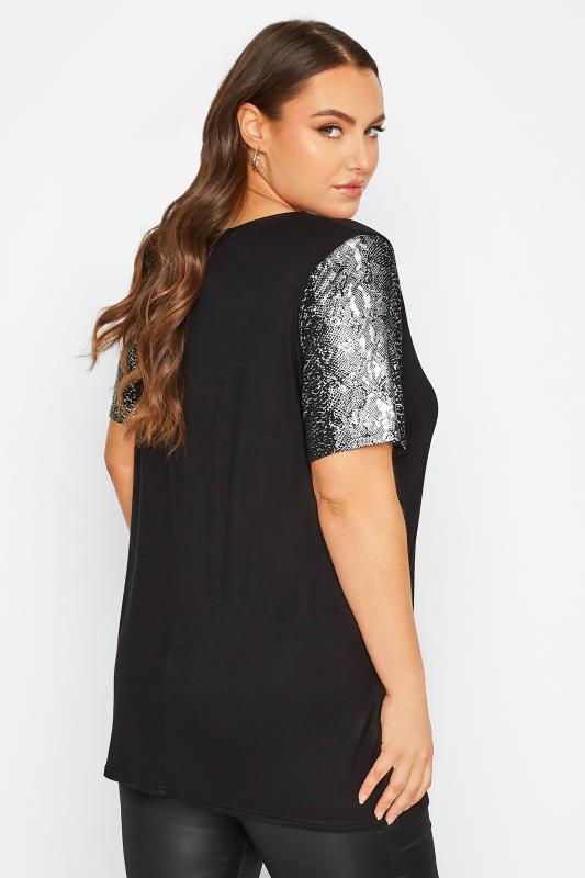 LIMITED COLLECTION Plus Size Black Snake Print Sleeve T-Shirt | Yours Clothing 3