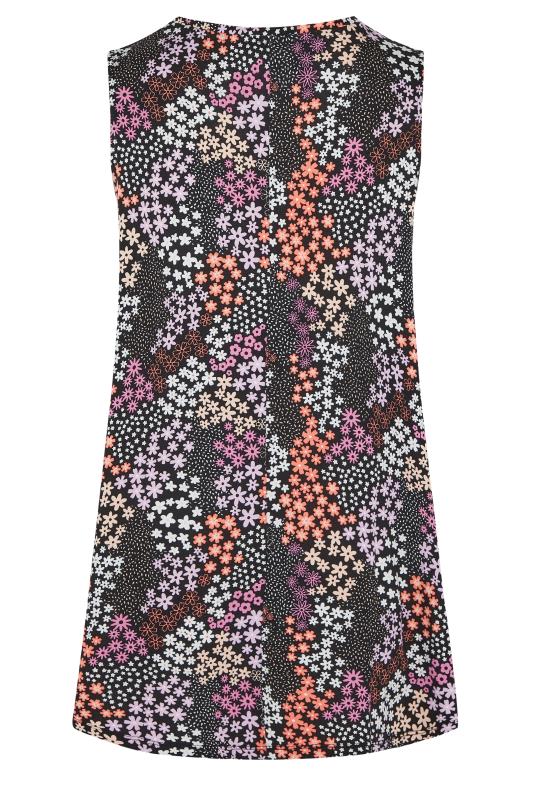 YOURS Plus Size Black Ditsy Print Pleat Front Vest Top | Yours Clothing 7