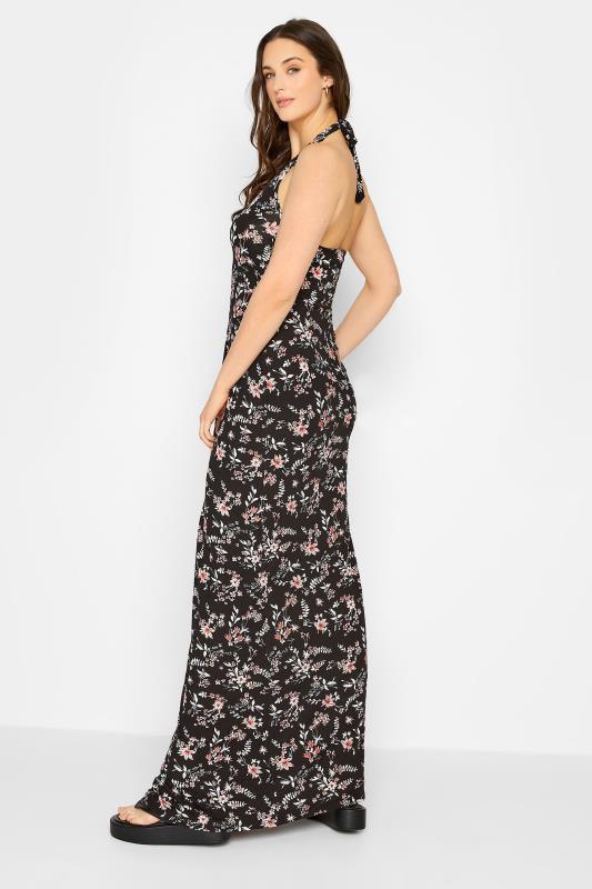 LTS Tall Women's Black Floral Halter Neck Side Split Maxi Dress | Long Tall Sally 3