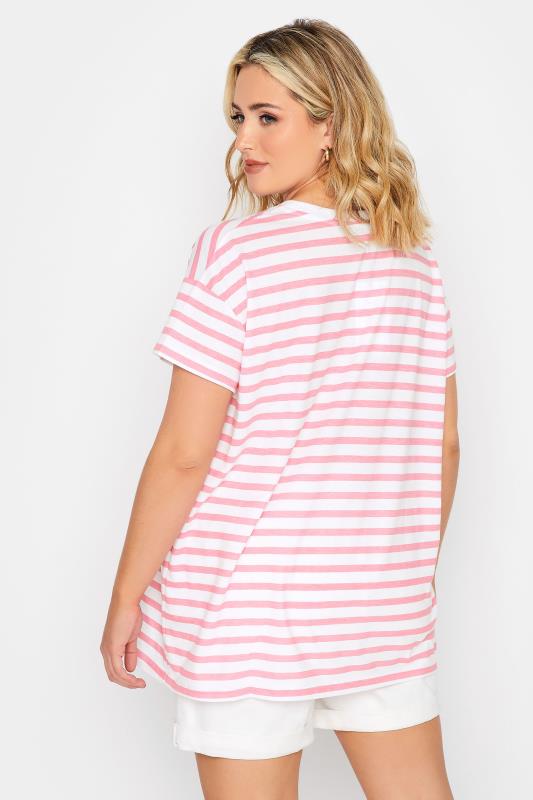 YOURS Plus Size Pink Stripe Rose Print T-Shirt | Yours Clothing 3