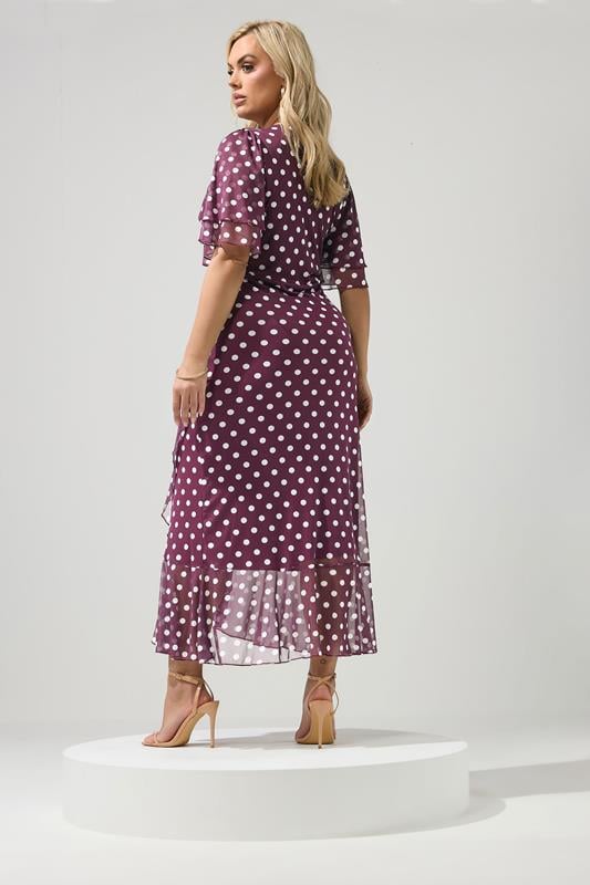 YOURS LONDON Plus Size Burgundy Red Polka Dot Wrap Dress | Yours Clothing 2