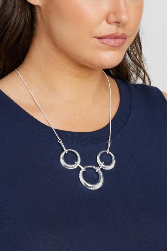 Silver Tone Triple Circle Necklace | Yours Clothing  1