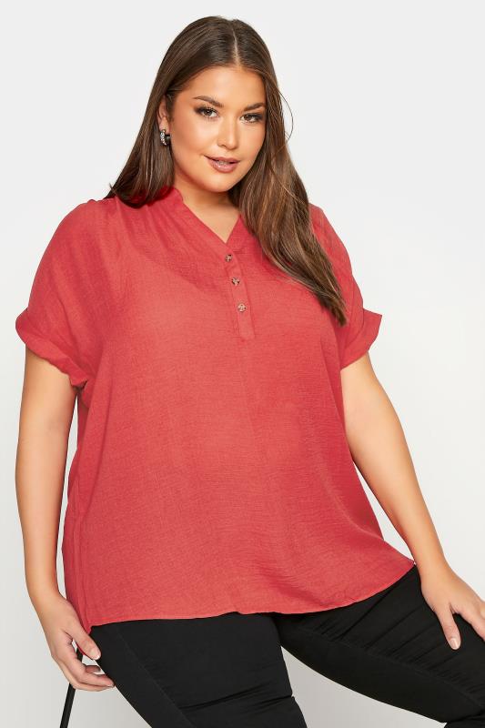 Plus Size Red Button Placket Shirt | Yours Clothing 1