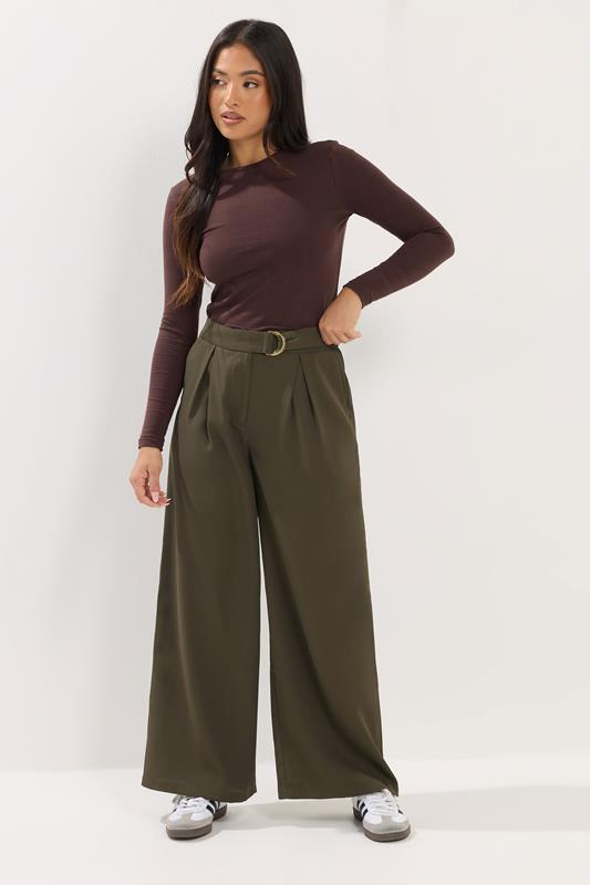  PixieGirl Petite Olive Green Belted Wide Leg Trousers