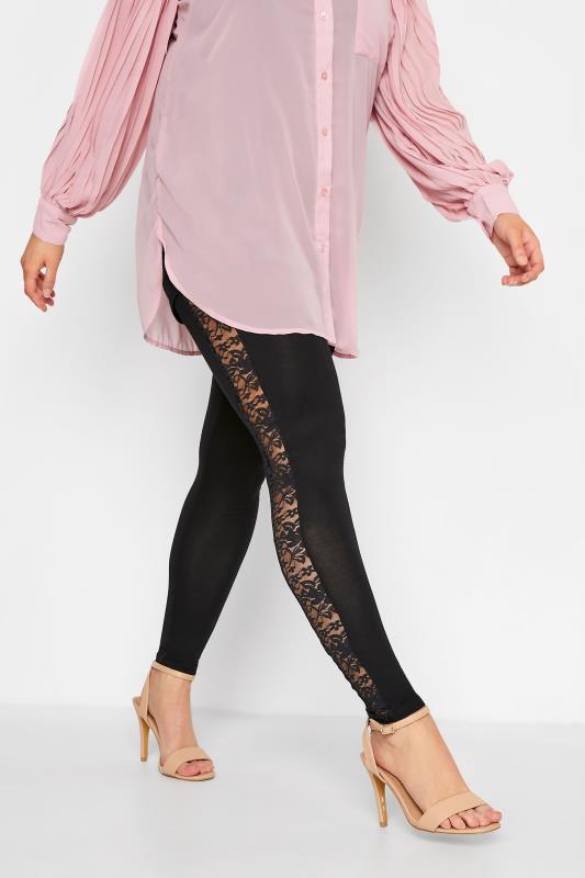 dla puszystych YOURS LONDON Curve Black Panelled Floral Lace Leggings
