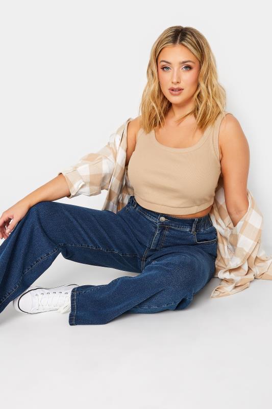 YOURS Plus Size Blue Elasticated Waist Stretch Wide Leg Jeans | Yours Clothing  3