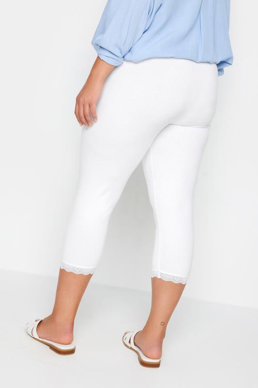 YOURS FOR GOOD Plus Size White Cotton Lace Trim Crop Leggings | Yours Clothing 3