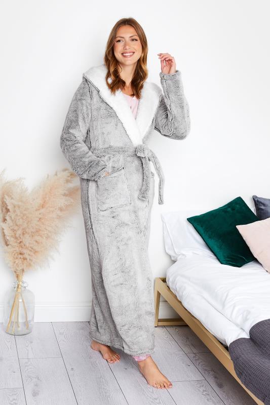 Tall Womens Grey Fluffy Maxi Dressing Gown 1