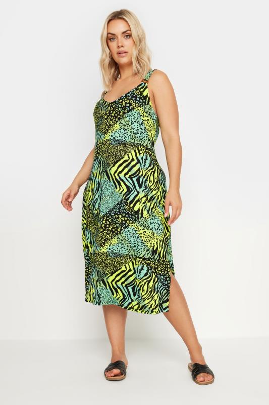  Tallas Grandes YOURS Curve Green Mixed Animal Print Beach Dress