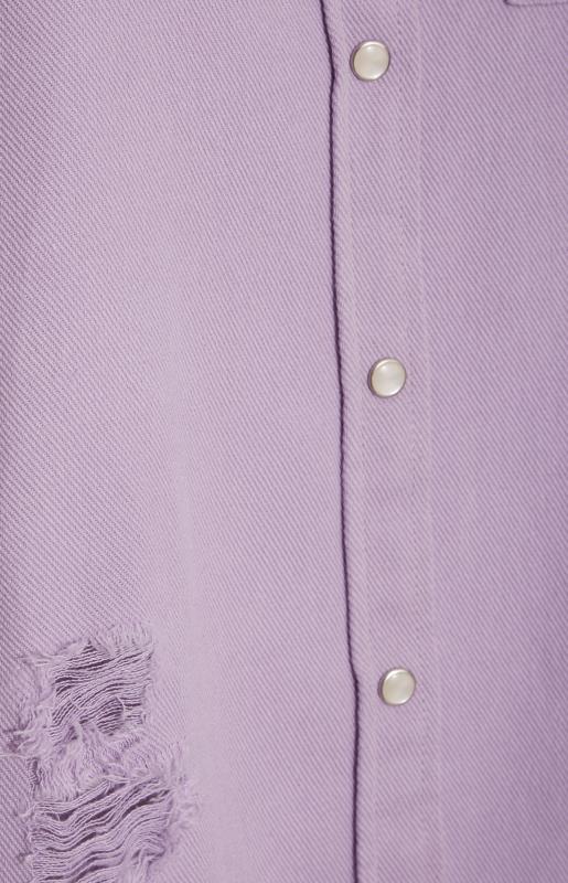 Plus Size Lilac Purple Distressed Denim Shirt | Yours Clothing  5