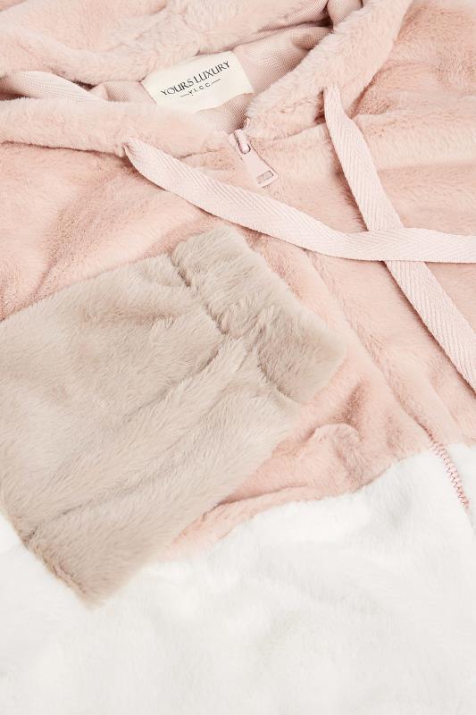 YOURS LUXURY Plus Size Pink Colour Block Faux Fur Hooded Coat | Yours Clothing 9